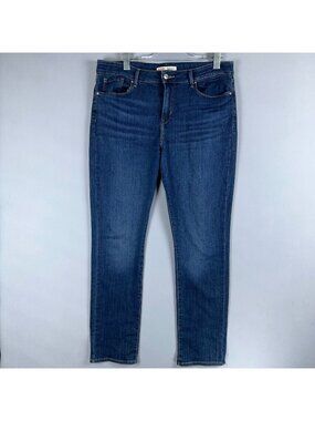Signature Levi Strauss Straight Leg Jeans Mid Rise Womens Size 14 Blue Dark Wash